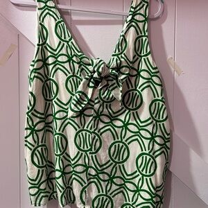 Maeve Anthropologie Geometric Green and Cream‎ tie front Tank Top blouse Large